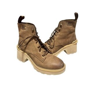 Sorel Hi-Line Heel Lace Up Boots Women's Brown Leather Chelsea Size 7